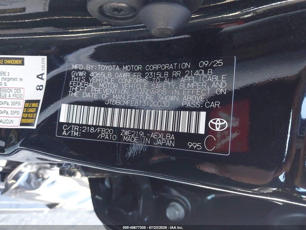 JTDBCMFE8T3120030 2026 TOYOTA COROLLA HYBRID photo no. 9