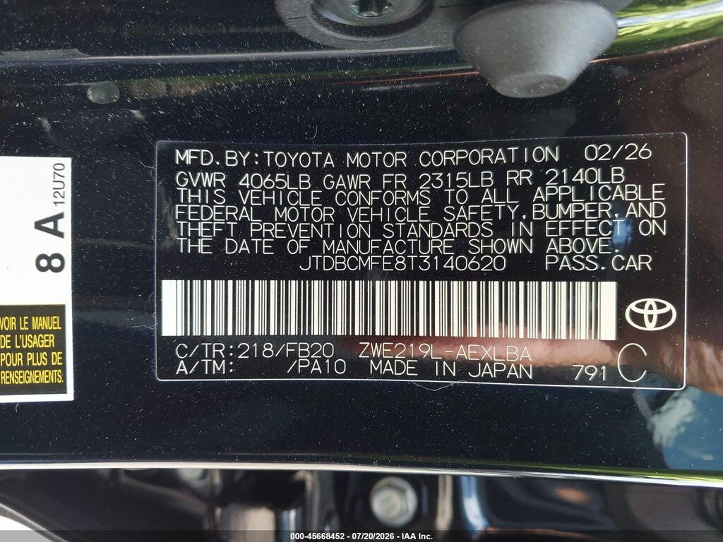 JTDBCMFE8T3140620 2026 TOYOTA COROLLA HYBRID photo no. 9