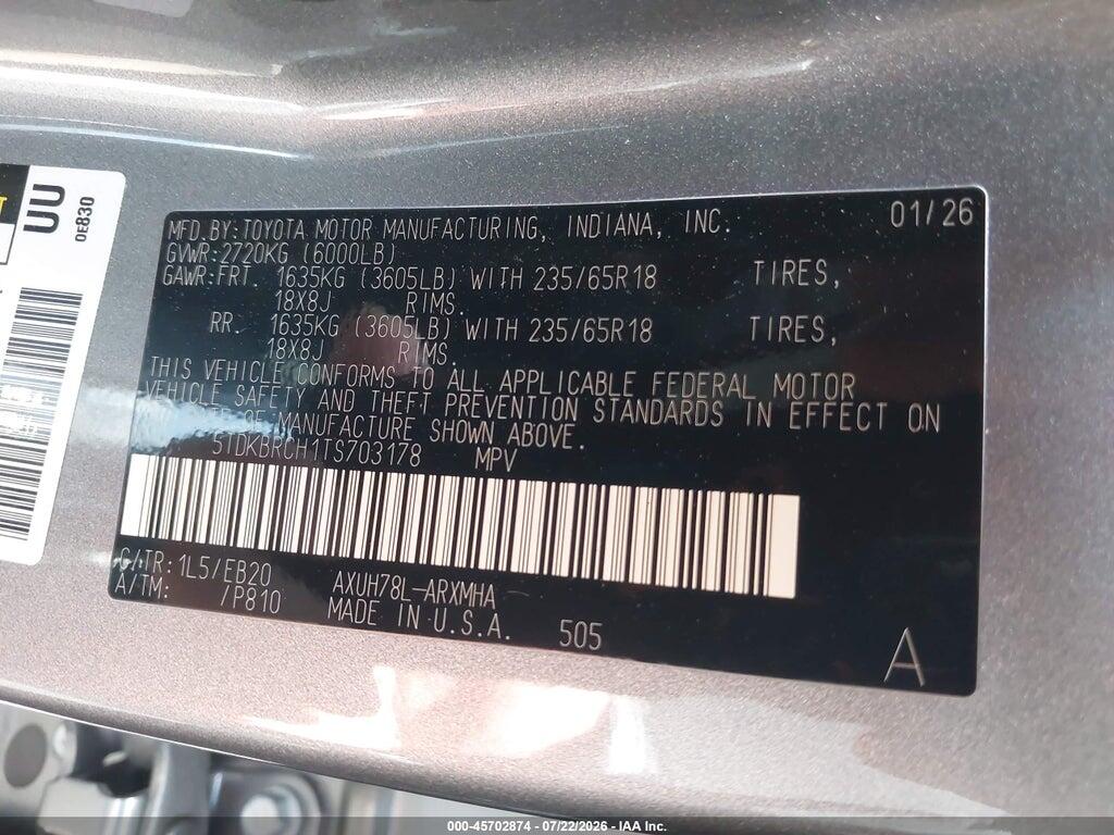 5TDKBRCH1TS703178 2026 TOYOTA HIGHLANDER photo no. 9
