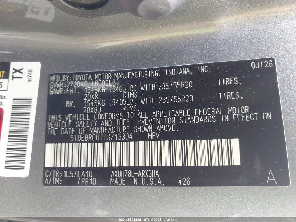 5TDEBRCH1TS713304 2026 TOYOTA HIGHLANDER photo no. 9