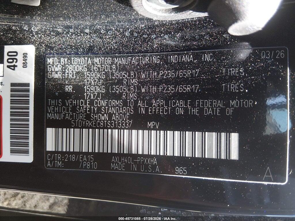 5TDYRKEC8TS313337 2026 TOYOTA SIENNA photo no. 9