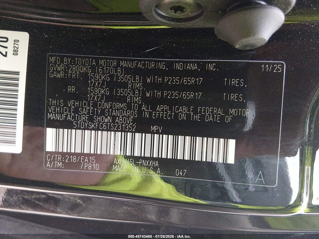 5TDYSKFC6TS231352 2026 TOYOTA SIENNA photo no. 9