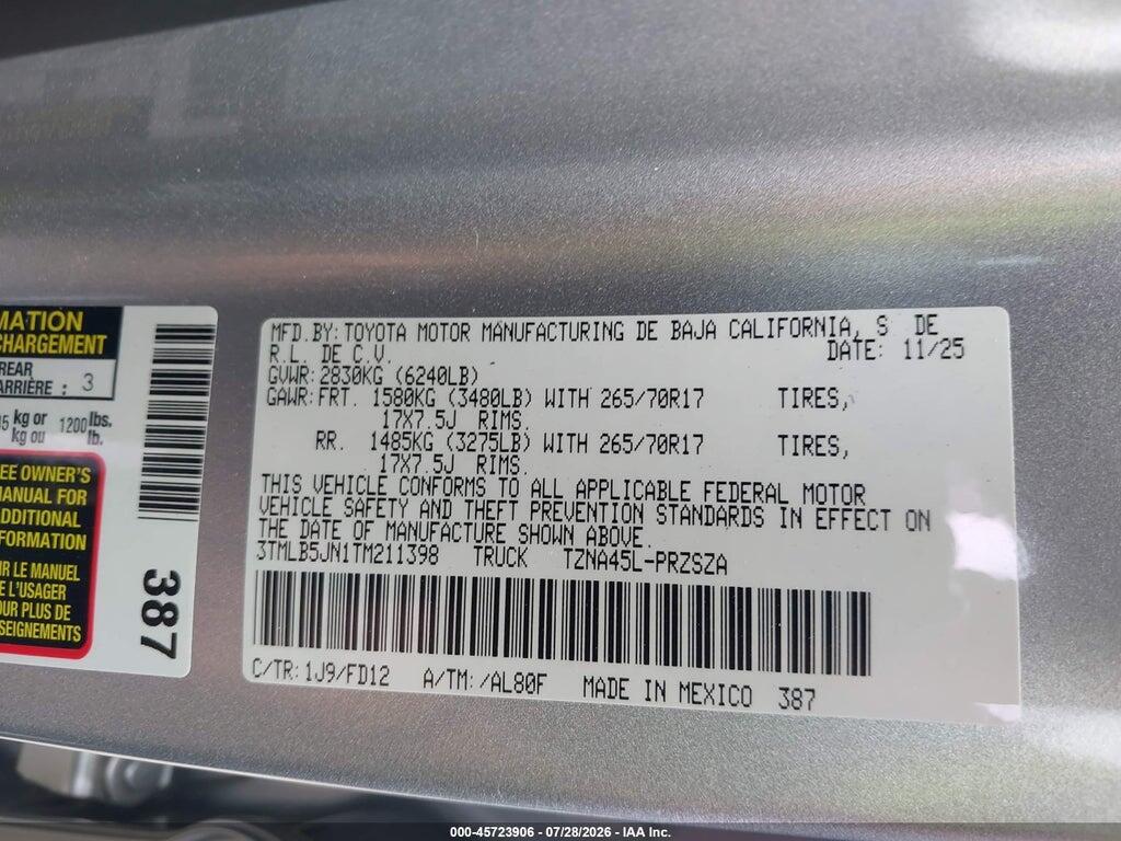 3TMLB5JN1TM211398 2026 TOYOTA TACOMA photo no. 9
