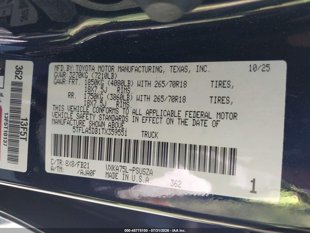 5TFLA5DB1TX359551 2026 TOYOTA TUNDRA photo no. 9