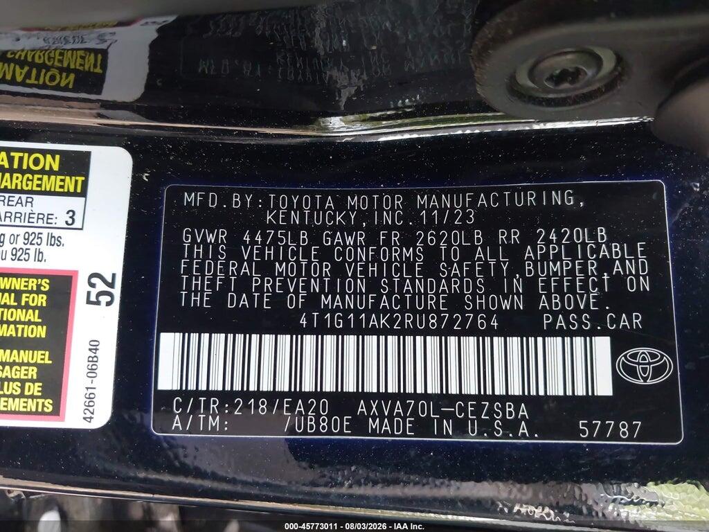 4T1G11AK2RU872764 2024 TOYOTA CAMRY photo no. 9