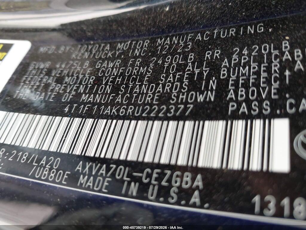 4T1F11AK6RU222377 2024 TOYOTA CAMRY photo no. 9
