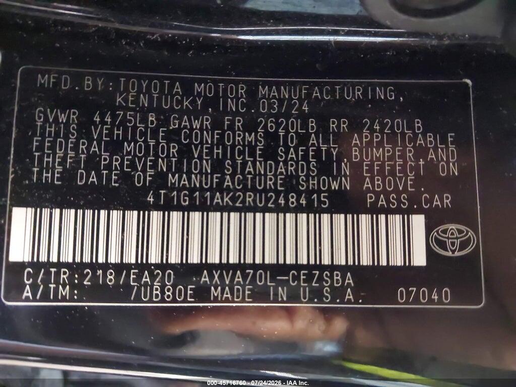 4T1G11AK2RU248415 2024 TOYOTA CAMRY photo no. 9