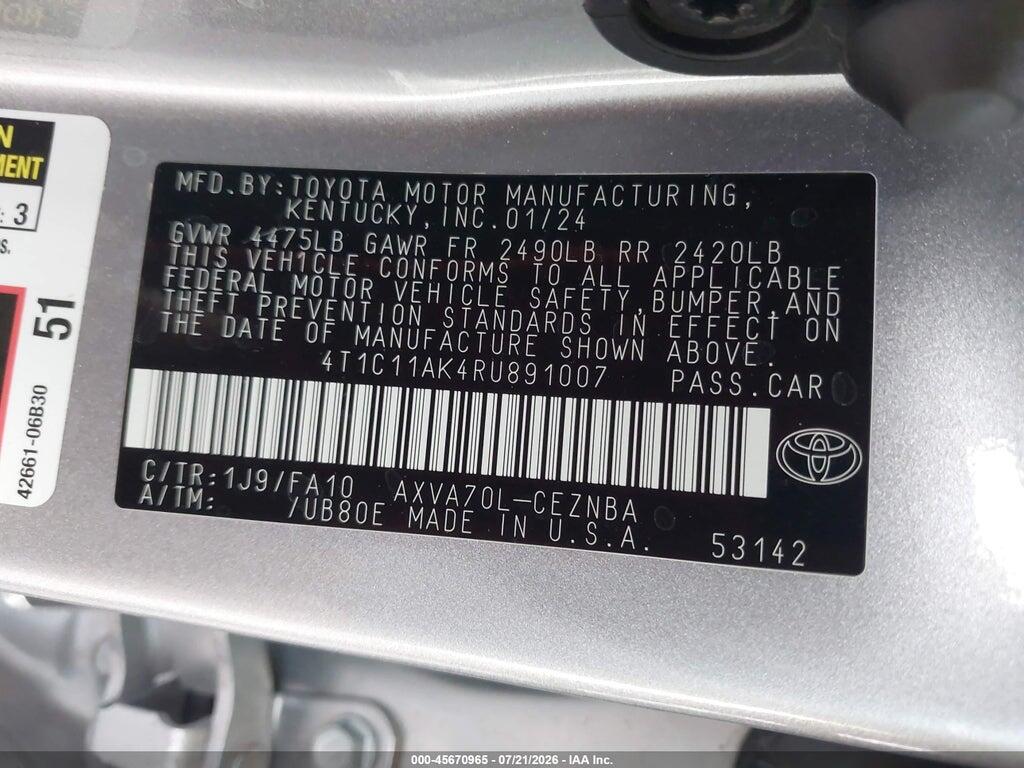 4T1C11AK4RU891007 2024 TOYOTA CAMRY photo no. 9