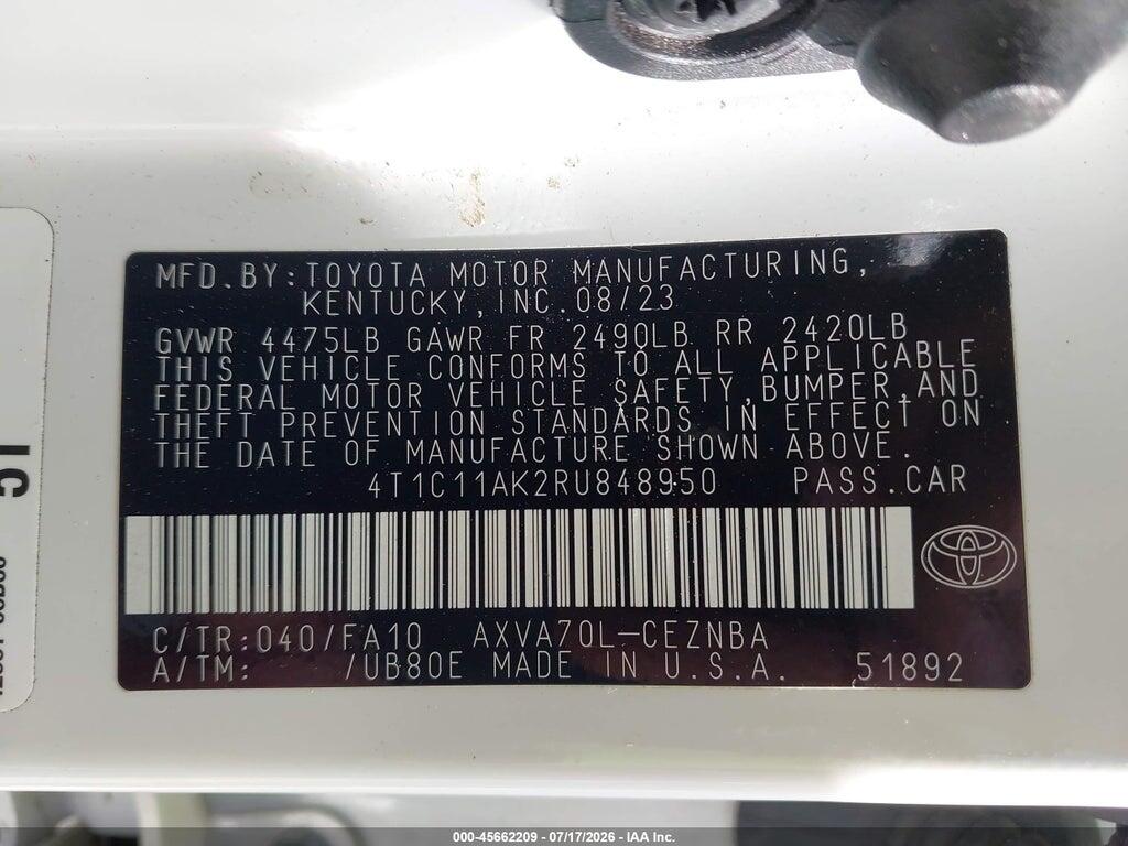 4T1C11AK2RU848950 2024 TOYOTA CAMRY photo no. 9