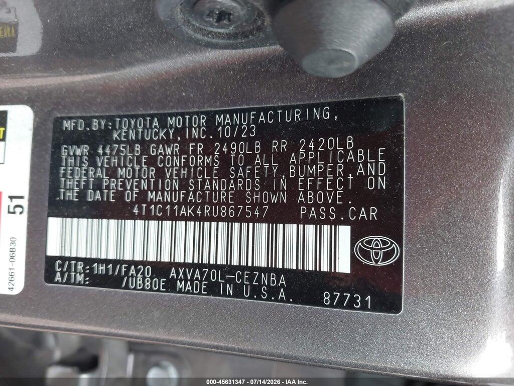 4T1C11AK4RU867547 2024 TOYOTA CAMRY photo no. 9