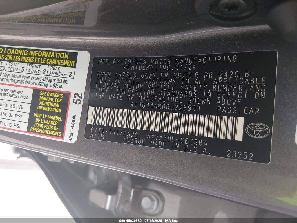 4T1G11AK0RU226901 2024 TOYOTA CAMRY photo no. 9