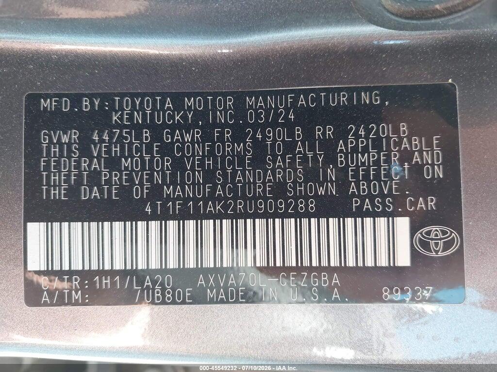 4T1F11AK2RU909288 2024 TOYOTA CAMRY photo no. 9