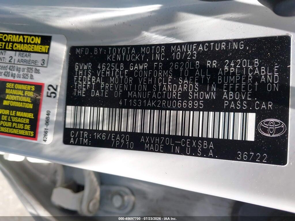 4T1S31AK2RU066895 2024 TOYOTA CAMRY HYBRID photo no. 9