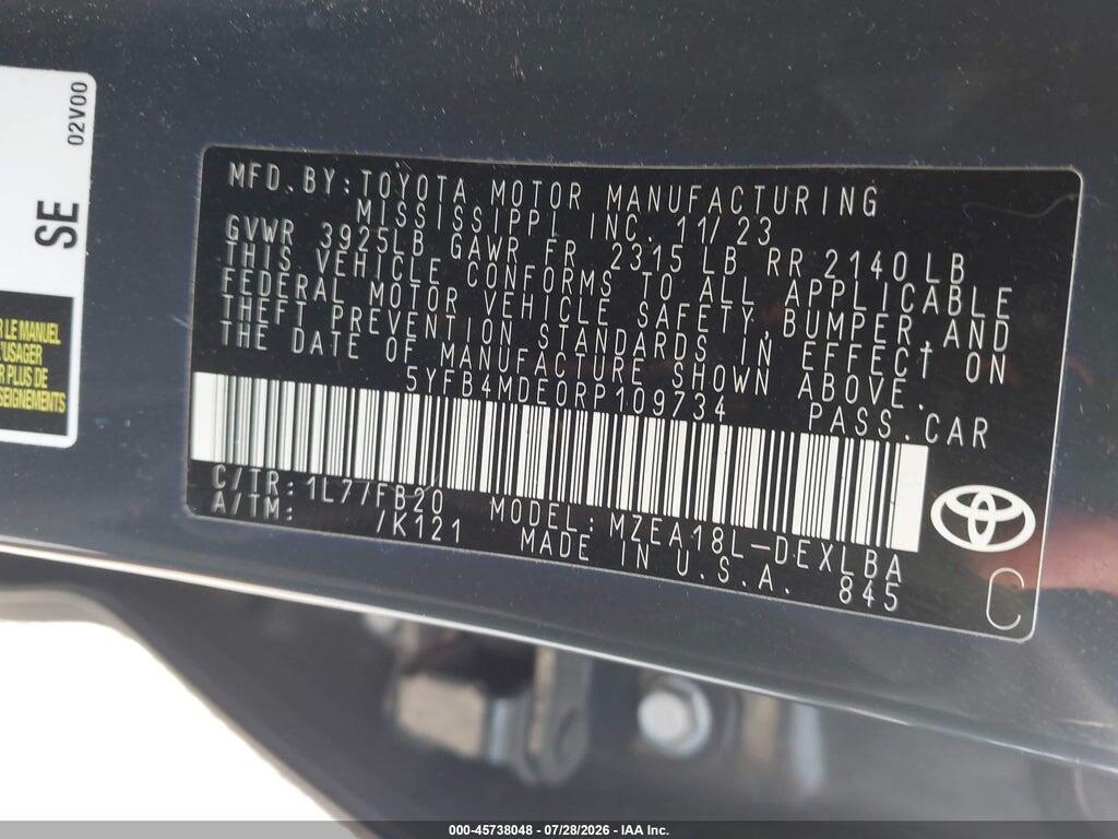5YFB4MDE0RP109734 2024 TOYOTA COROLLA photo no. 9