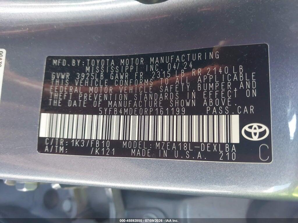 5YFB4MDE0RP161199 2024 TOYOTA COROLLA photo no. 9
