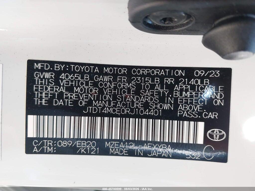 JTDT4MCE0RJ104401 2024 TOYOTA COROLLA photo no. 9