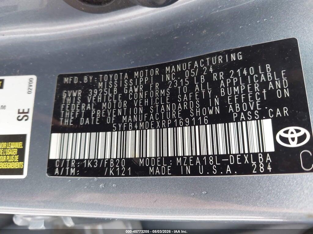 5YFB4MDEXRP169116 2024 TOYOTA COROLLA photo no. 9