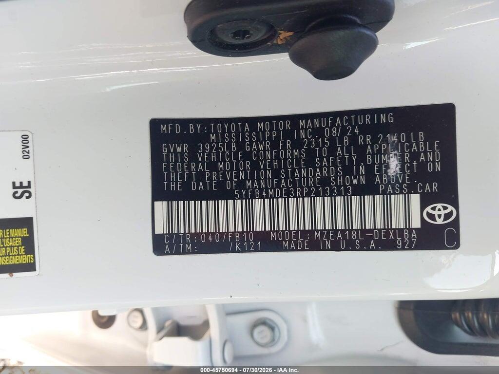 5YFB4MDE3RP213313 2024 TOYOTA COROLLA photo no. 9