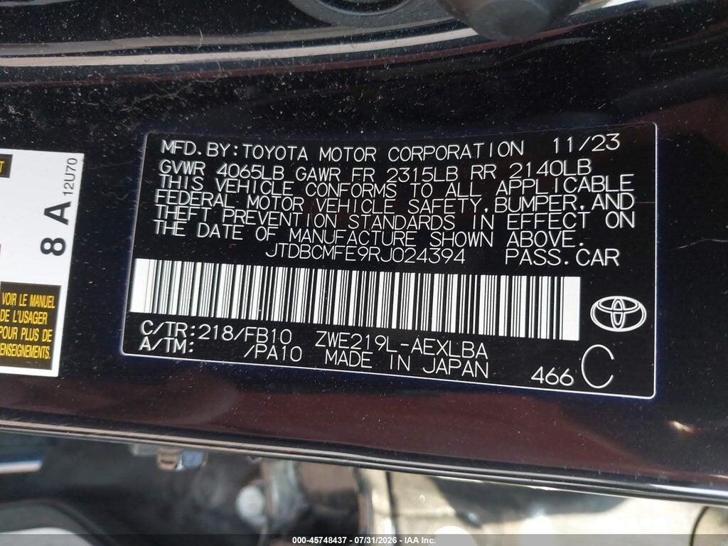 JTDBCMFE9RJ024394 2024 TOYOTA COROLLA photo no. 9