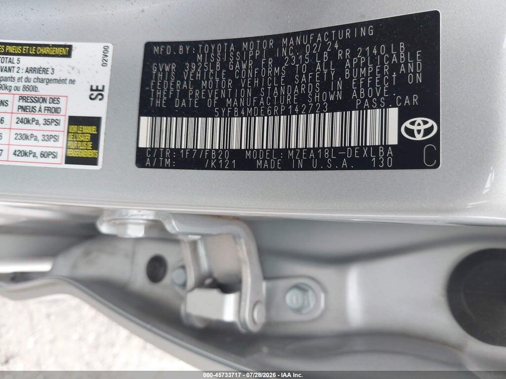 5YFB4MDE6RP142723 2024 TOYOTA COROLLA photo no. 9