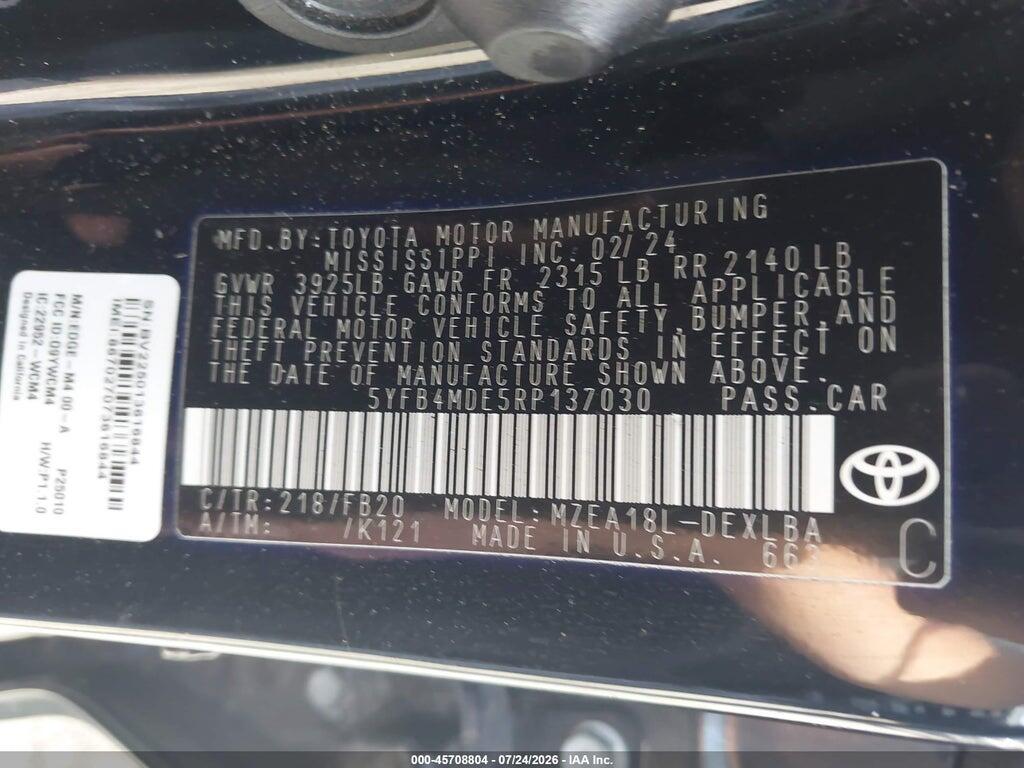 5YFB4MDE5RP137030 2024 TOYOTA COROLLA photo no. 9