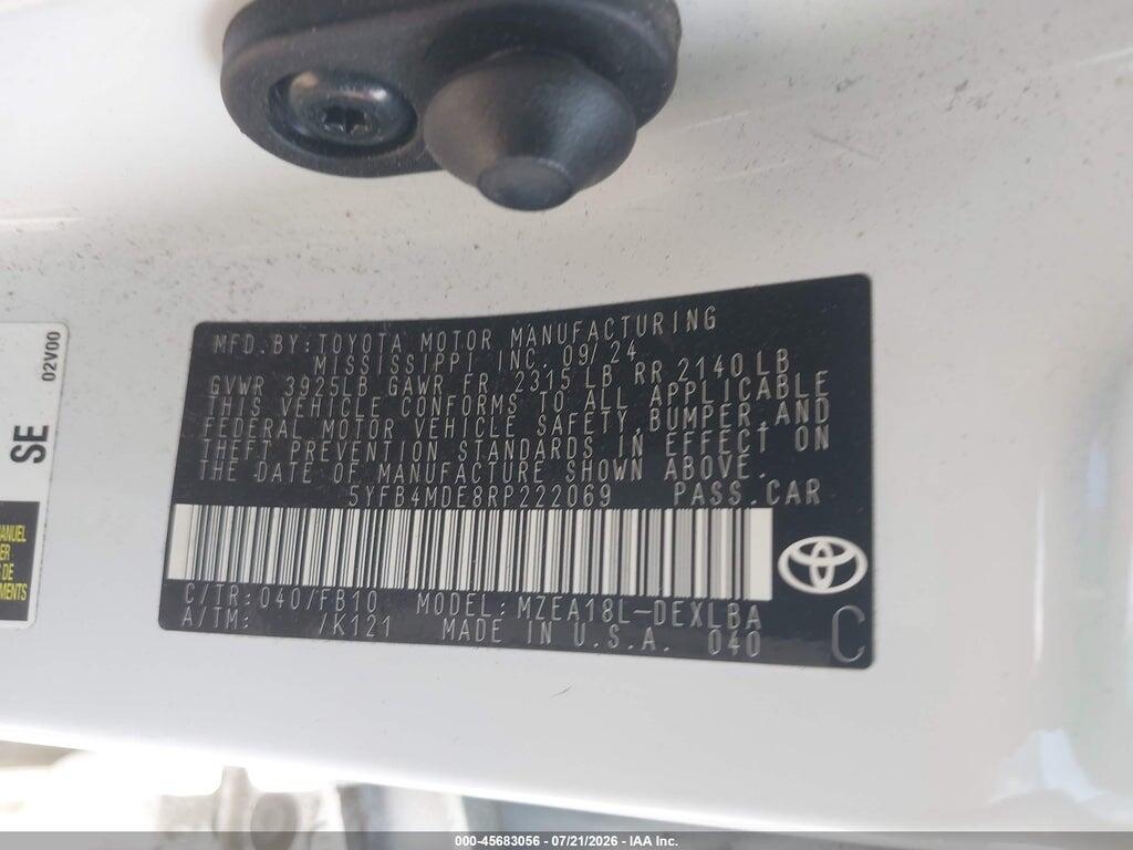 5YFB4MDE8RP222069 2024 TOYOTA COROLLA photo no. 9