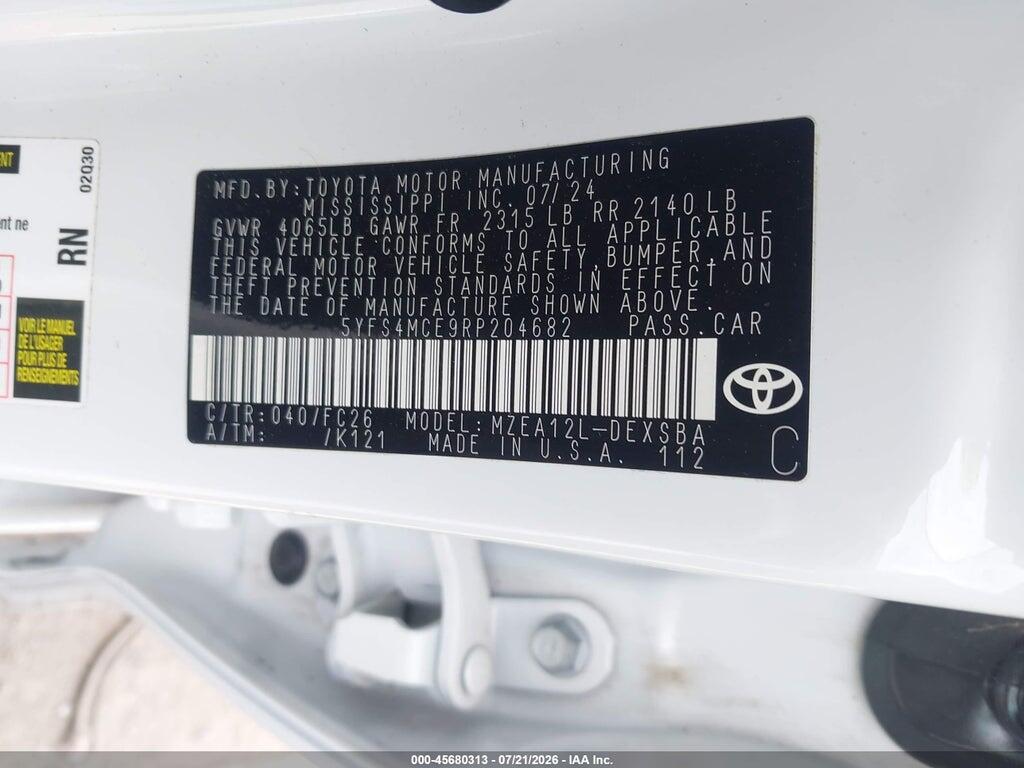 5YFS4MCE9RP204682 2024 TOYOTA COROLLA photo no. 9