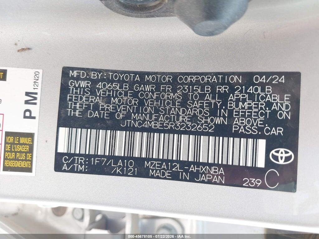JTNC4MBE5R3232652 2024 TOYOTA COROLLA photo no. 9