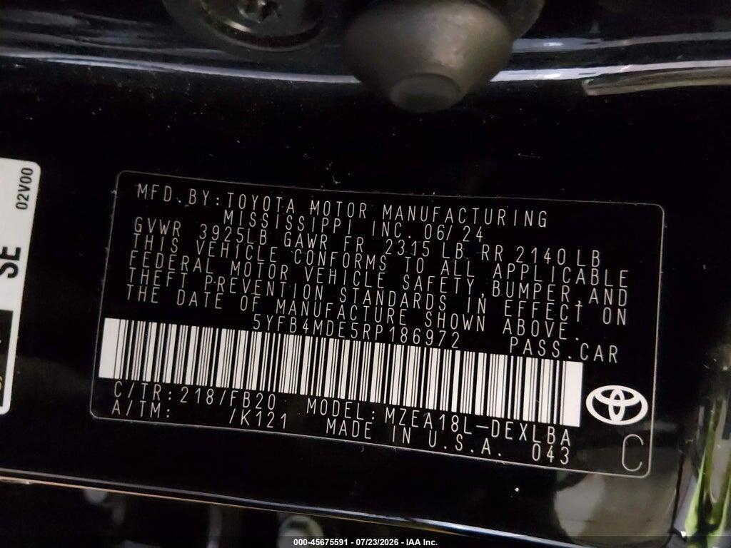 5YFB4MDE5RP186972 2024 TOYOTA COROLLA photo no. 9