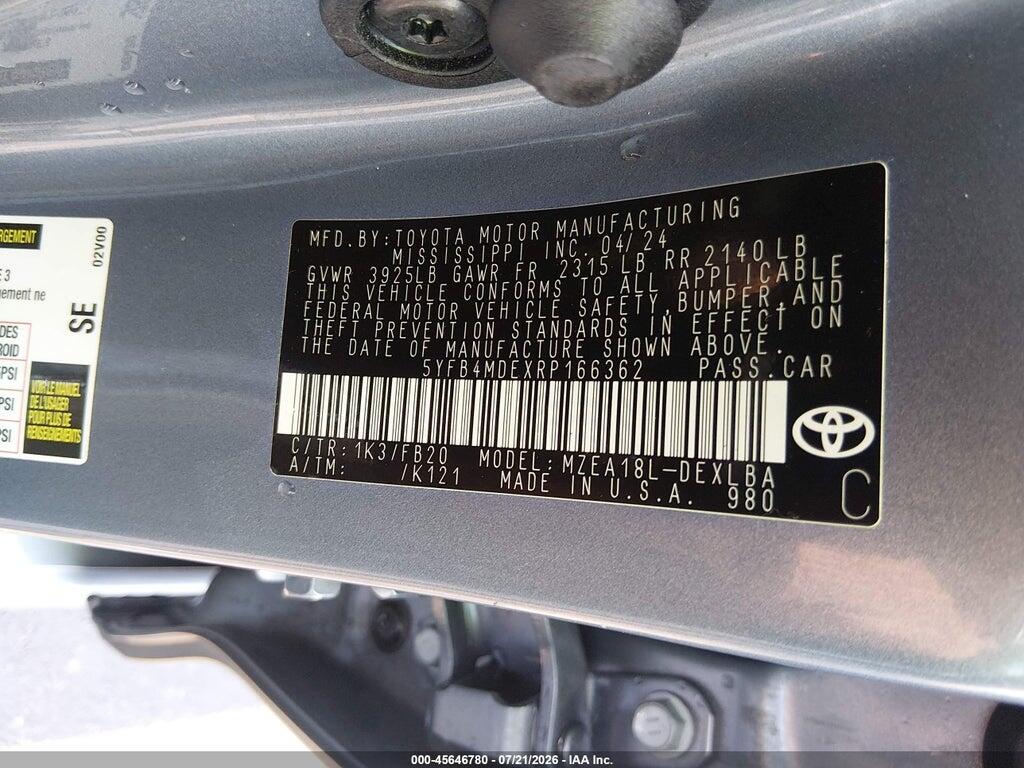 5YFB4MDEXRP166362 2024 TOYOTA COROLLA photo no. 9