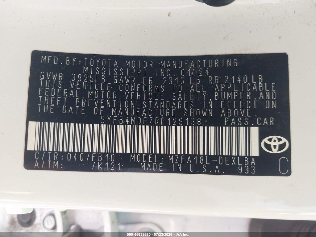 5YFB4MDE7RP129138 2024 TOYOTA COROLLA photo no. 9