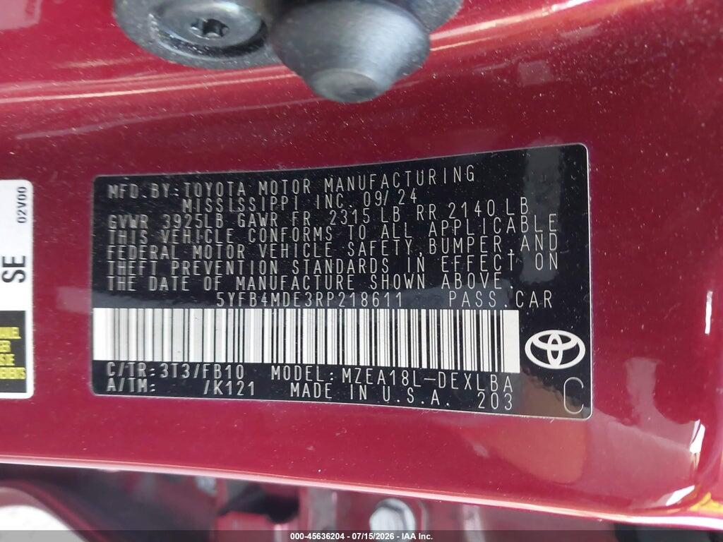 5YFB4MDE3RP218611 2024 TOYOTA COROLLA photo no. 9
