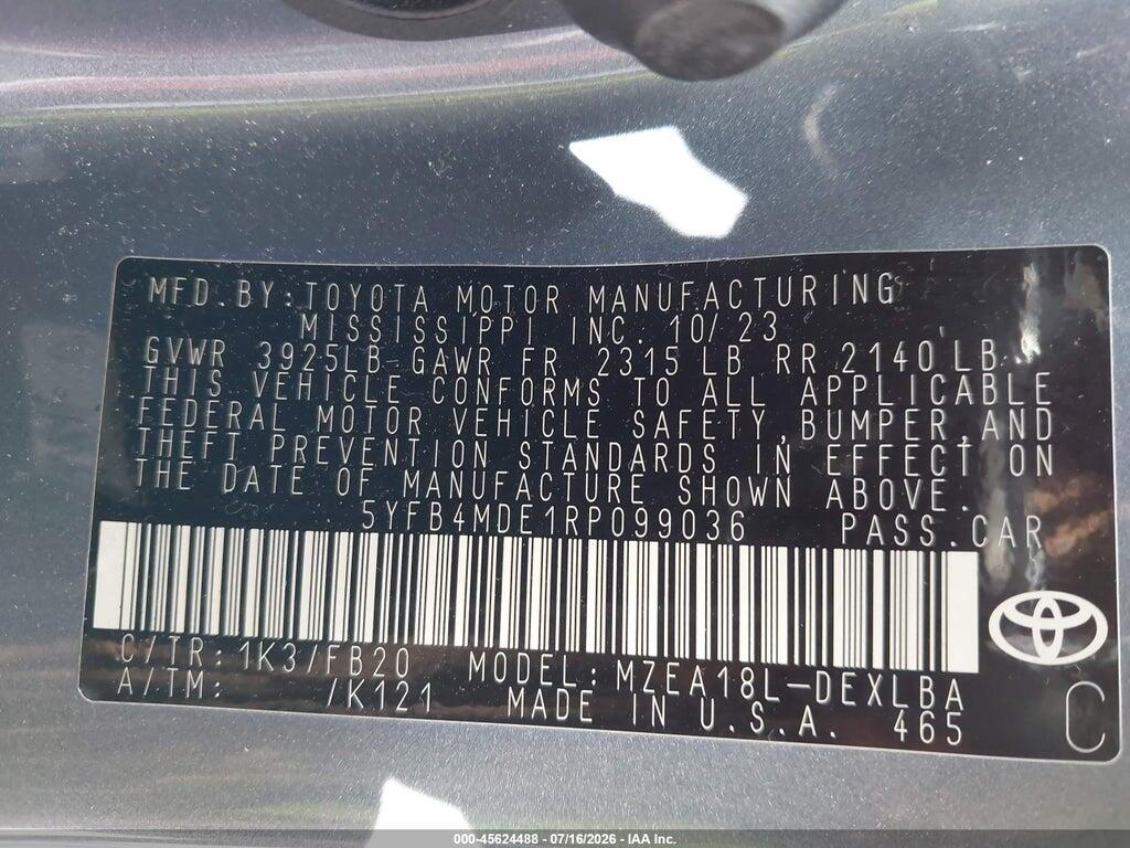 5YFB4MDE1RP099036 2024 TOYOTA COROLLA photo no. 9