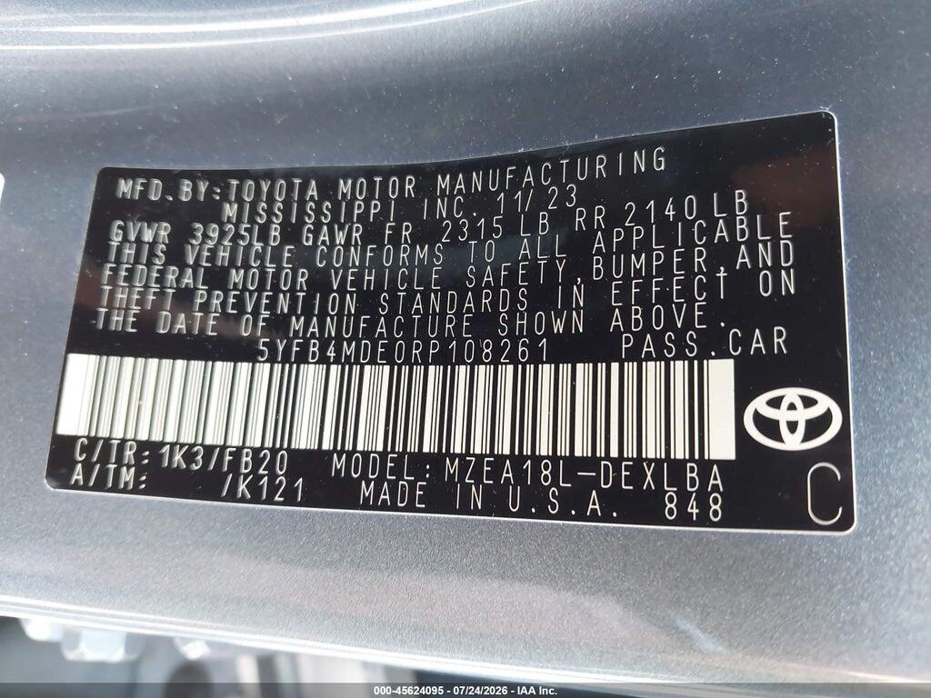 5YFB4MDE0RP108261 2024 TOYOTA COROLLA photo no. 9