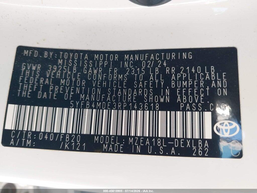 5YFB4MDE3RP143618 2024 TOYOTA COROLLA photo no. 9