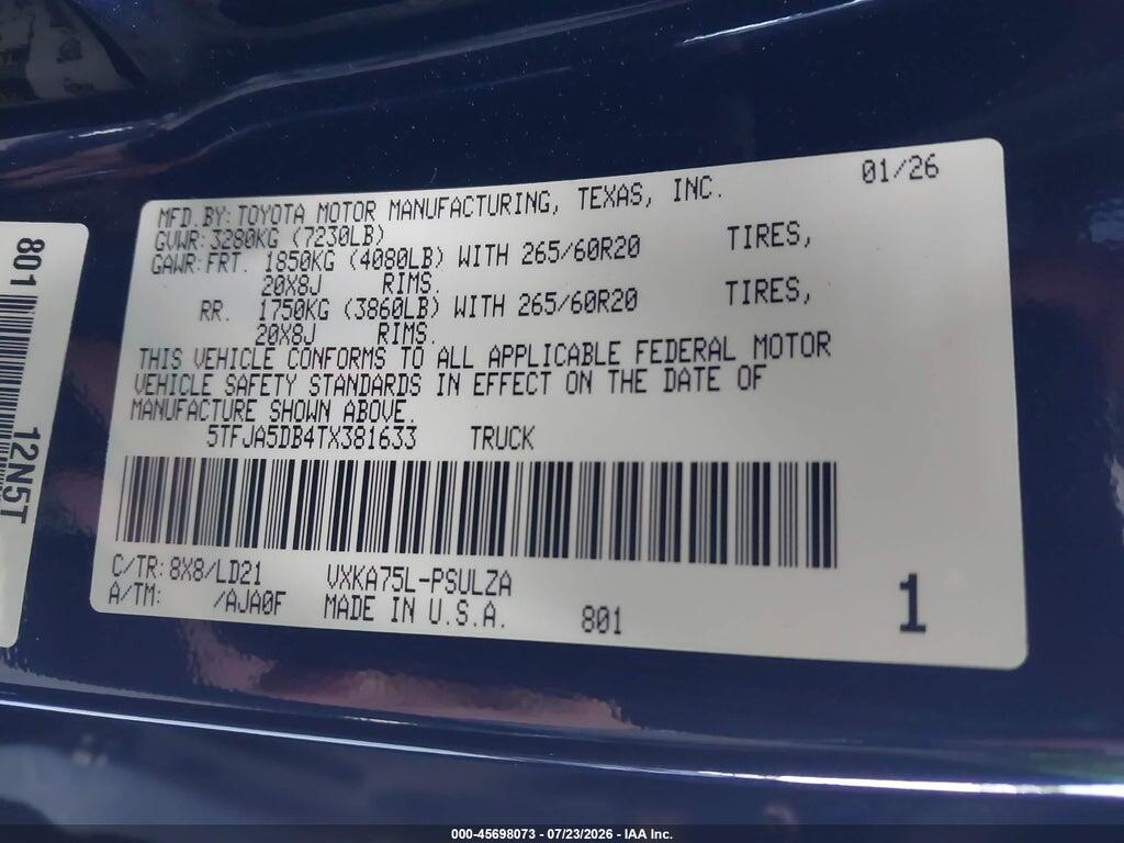 5TFJA5DB4TX381633 2026 TOYOTA TUNDRA photo no. 9