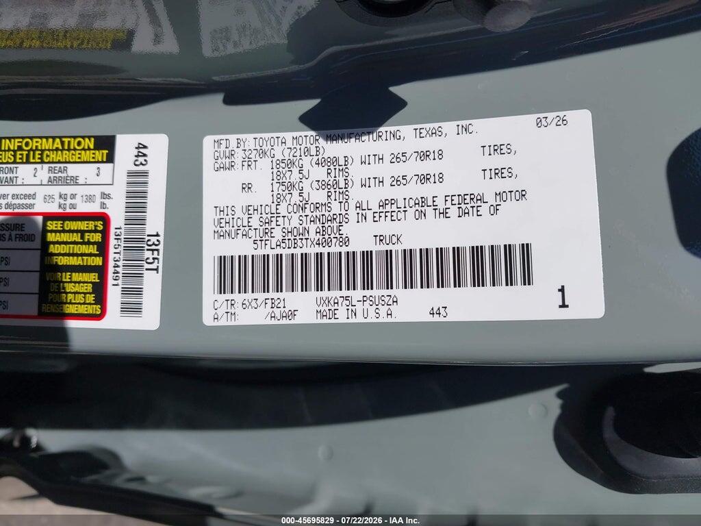 5TFLA5DB3TX400780 2026 TOYOTA TUNDRA photo no. 9