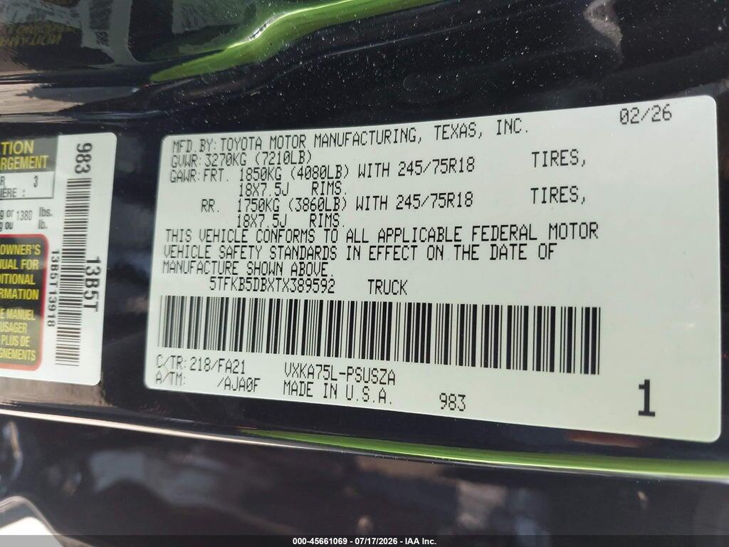 5TFKB5DBXTX389592 2026 TOYOTA TUNDRA photo no. 9