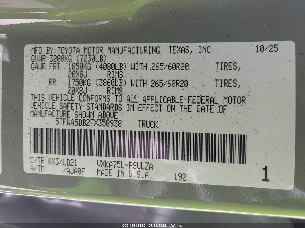 5TFWA5DB2TX358938 2026 TOYOTA TUNDRA photo no. 9