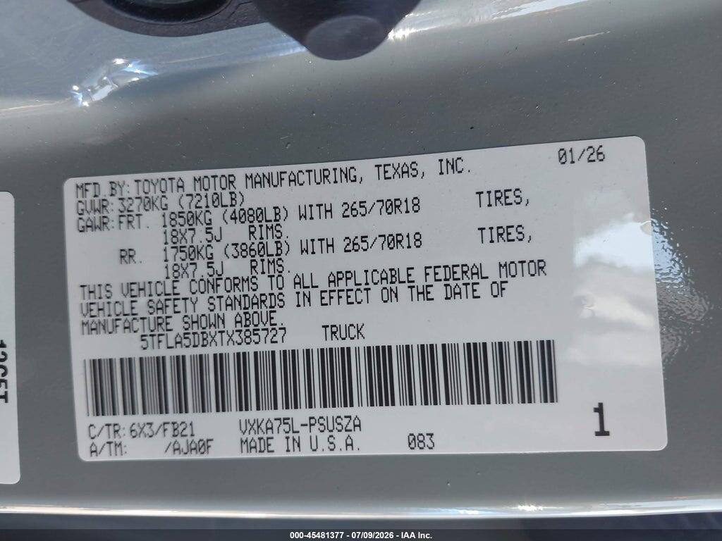 5TFLA5DBXTX385727 2026 TOYOTA TUNDRA photo no. 9
