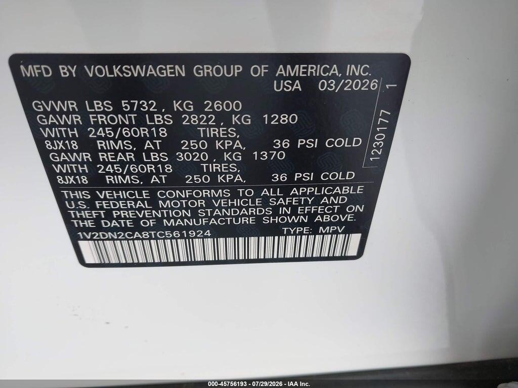 1V2DN2CA8TC561924 2026 VOLKSWAGEN ATLAS photo no. 9