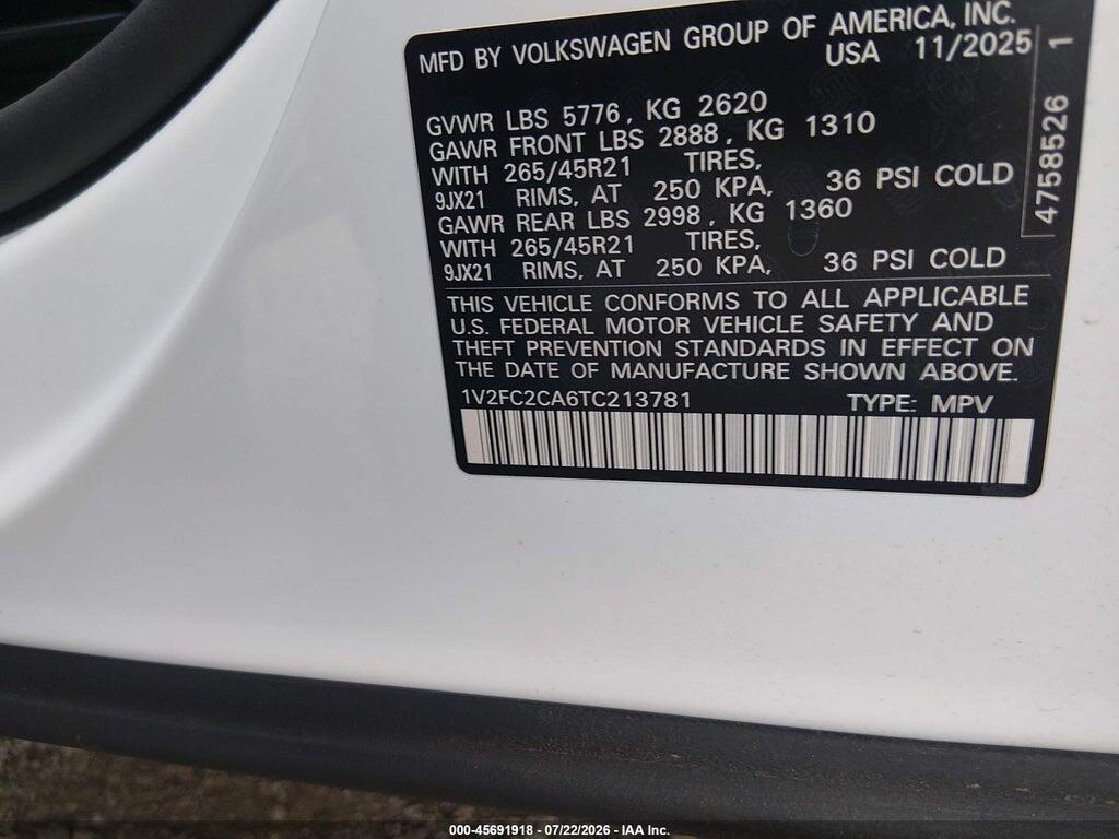 1V2FC2CA6TC213781 2026 VOLKSWAGEN ATLAS CROSS SPORT photo no. 9