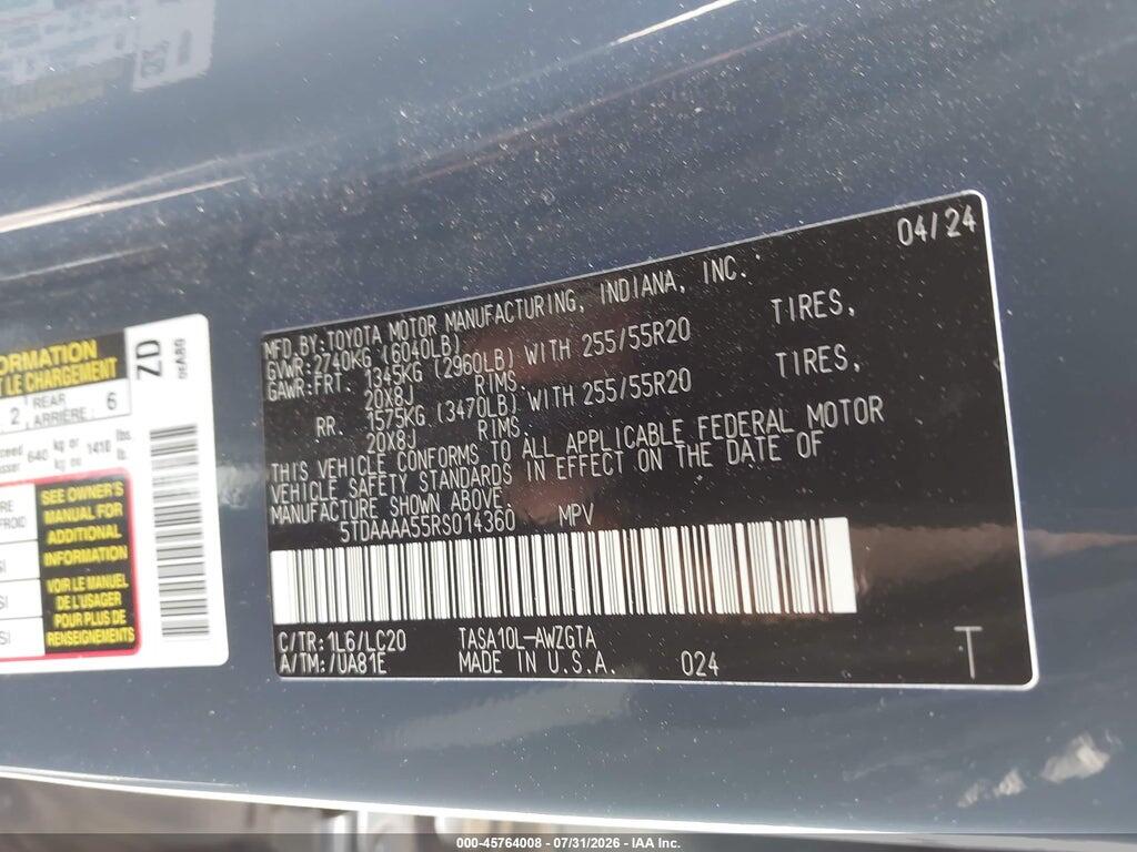 5TDAAAA55RS014360 2024 TOYOTA GRAND HIGHLANDER photo no. 9