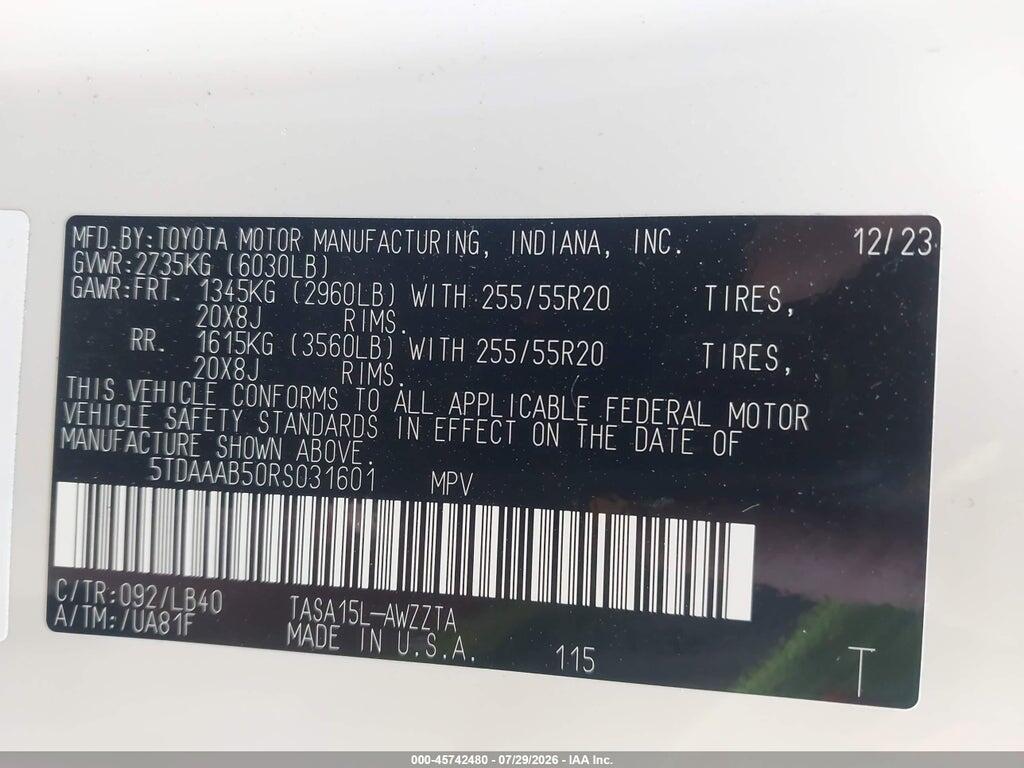 5TDAAAB50RS031601 2024 TOYOTA GRAND HIGHLANDER photo no. 9