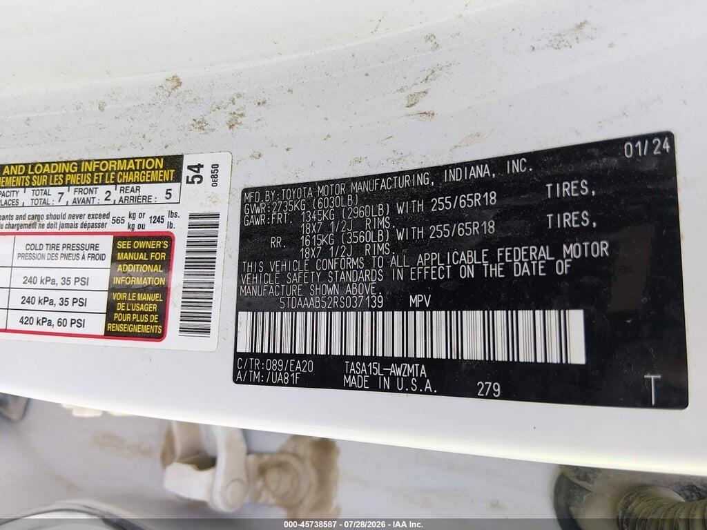 5TDAAAB52RS037139 2024 TOYOTA GRAND HIGHLANDER photo no. 9