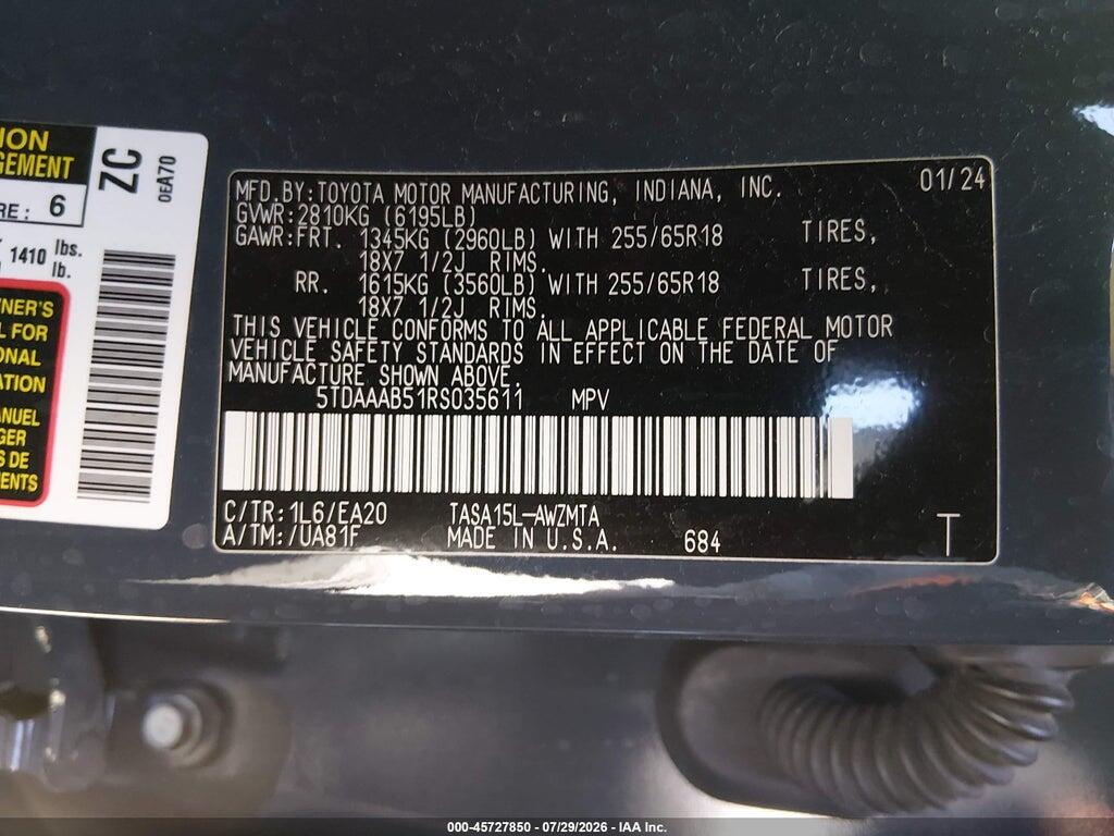 5TDAAAB51RS035611 2024 TOYOTA GRAND HIGHLANDER photo no. 9