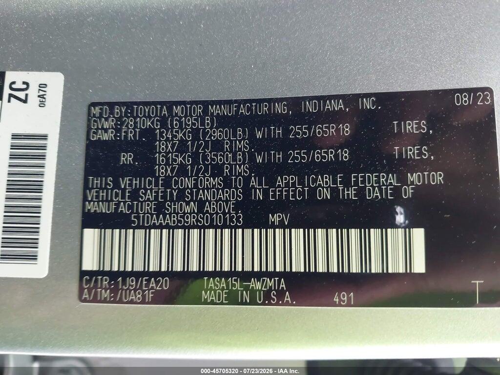 5TDAAAB59RS010133 2024 TOYOTA GRAND HIGHLANDER photo no. 9