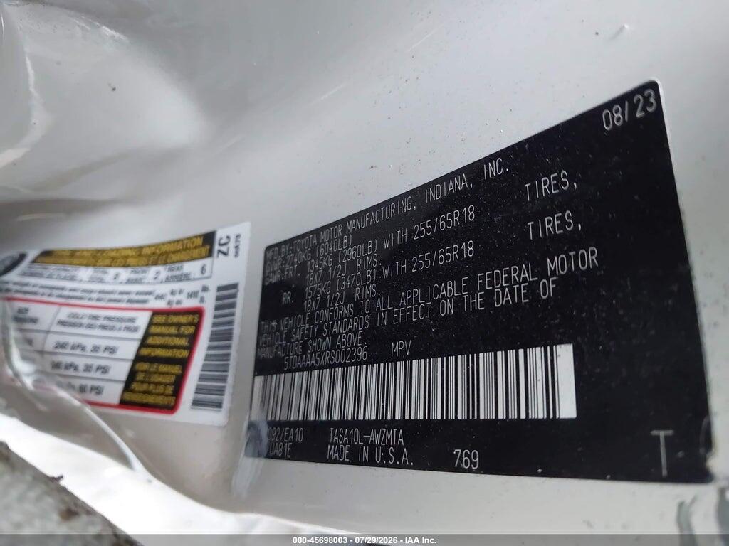 5TDAAAA5XRS002396 2024 TOYOTA GRAND HIGHLANDER photo no. 9