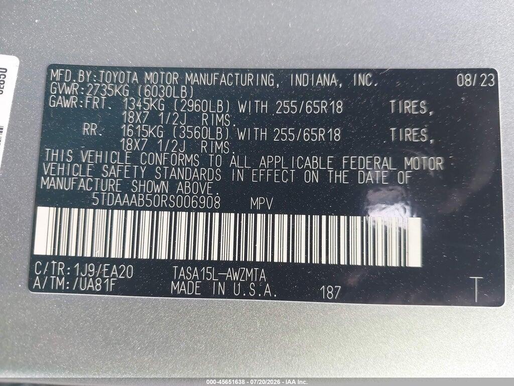 5TDAAAB50RS006908 2024 TOYOTA GRAND HIGHLANDER photo no. 9