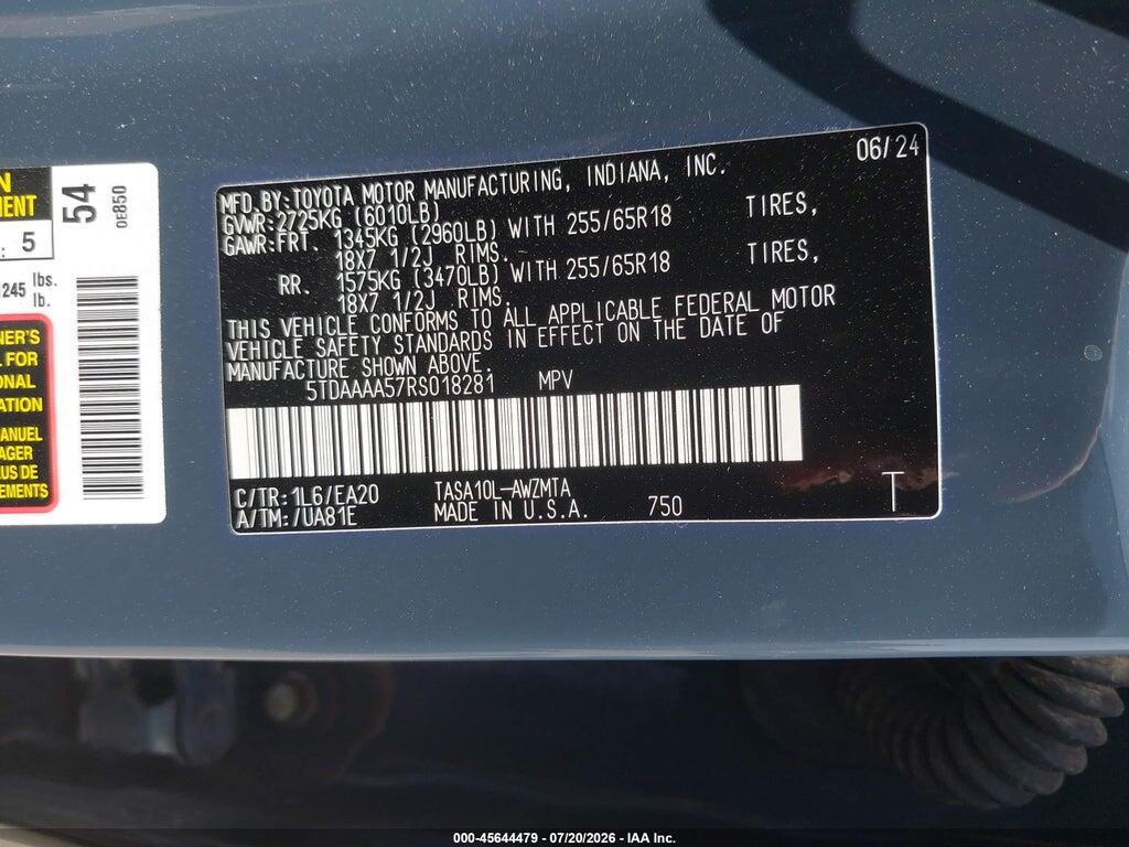 5TDAAAA57RS018281 2024 TOYOTA GRAND HIGHLANDER photo no. 9